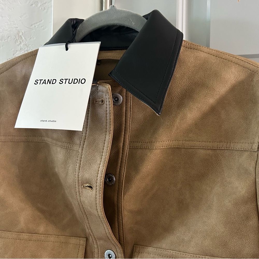 NWT Stand Studio Esther Jacket Free People Collared Faux Leather Trucker - Picture 5 of 9